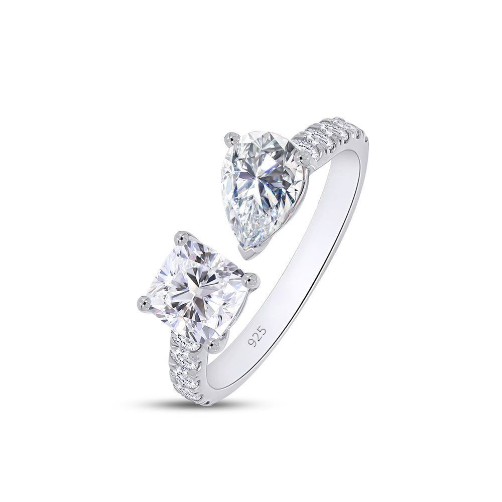 
                      
                        2 Carat Cushion, Pear & Round Cut Lab Created Moissanite Adjustable Toi Et Moi Ring In 925 Sterling Silver
                      
                    