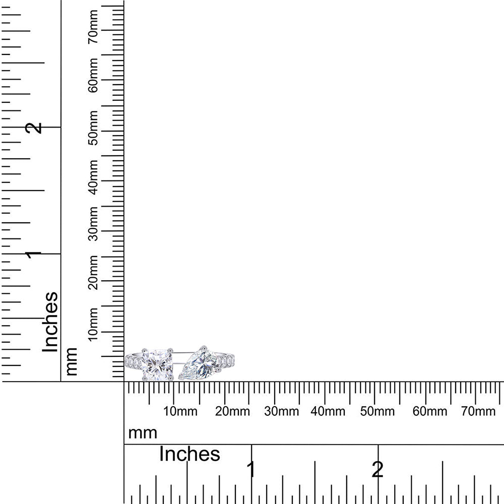 
                      
                        2 Carat Cushion, Pear & Round Cut Lab Created Moissanite Adjustable Toi Et Moi Ring In 925 Sterling Silver
                      
                    