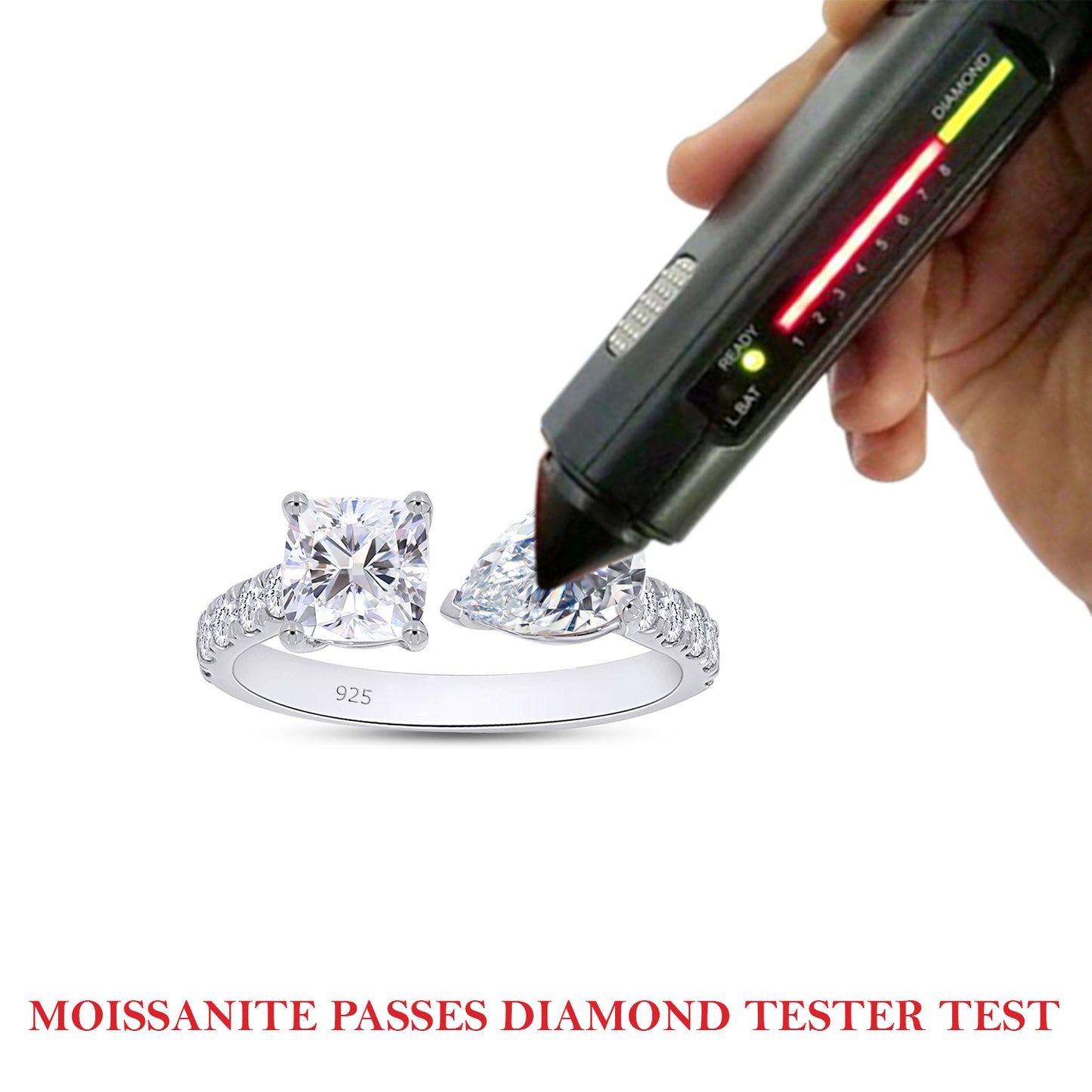 2 Carat Cushion, Pear & Round Cut Lab Created Moissanite Adjustable Toi Et Moi Ring In 925 Sterling Silver