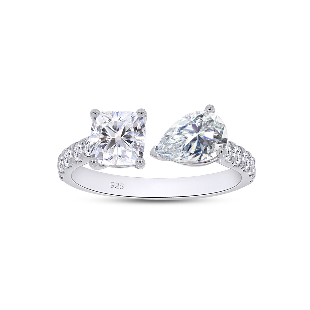 
                      
                        2 Carat Cushion, Pear & Round Cut Lab Created Moissanite Adjustable Toi Et Moi Ring In 925 Sterling Silver
                      
                    