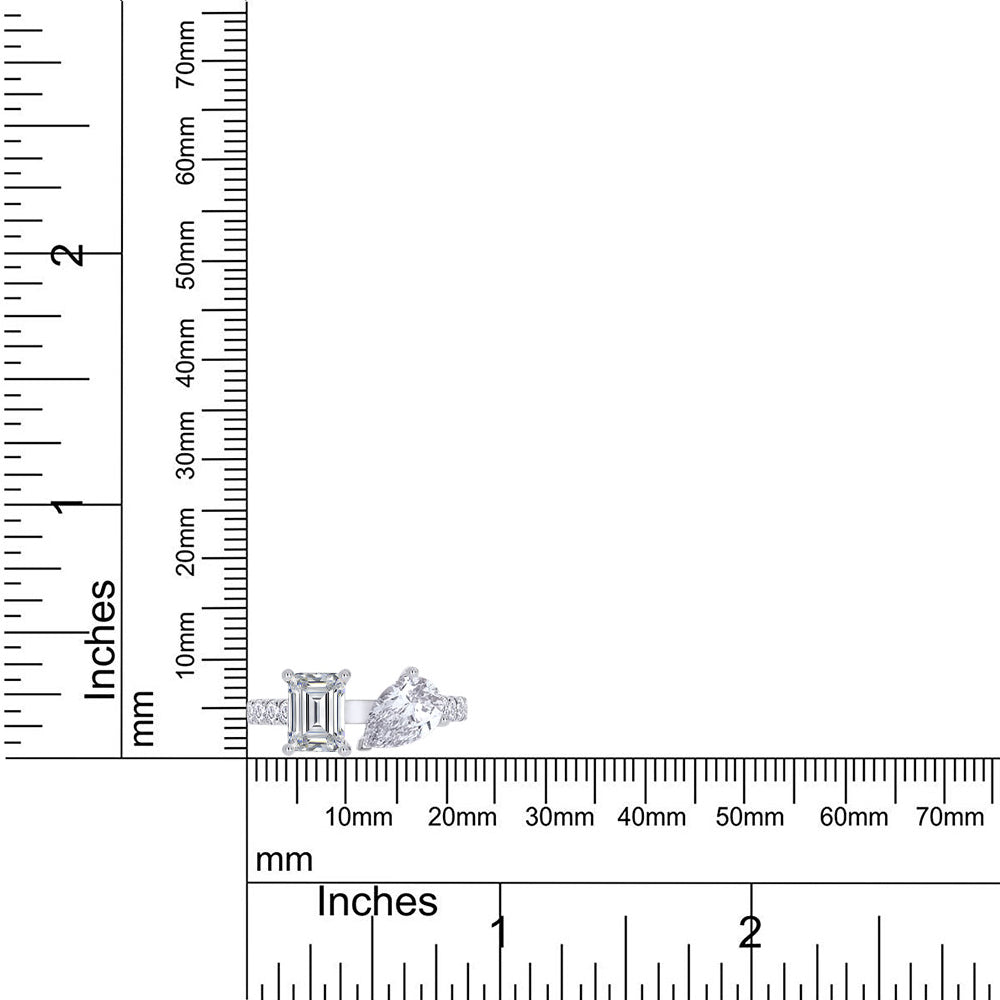 
                      
                        2.50 Carat Emerald, Pear & Round Cut Lab Created Moissanite Adjustable Toi Et Moi Ring In 925 Sterling Silver
                      
                    