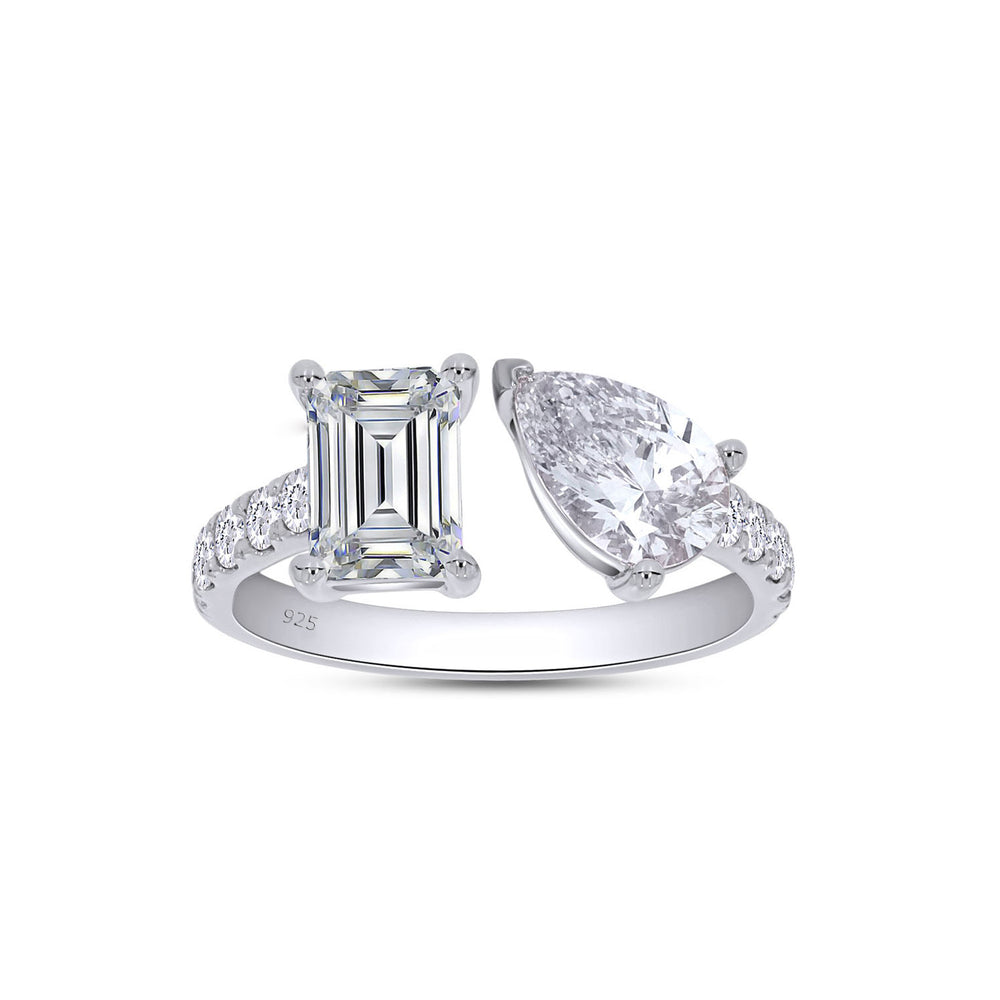 
                      
                        2.50 Carat Emerald, Pear & Round Cut Lab Created Moissanite Adjustable Toi Et Moi Ring In 925 Sterling Silver
                      
                    