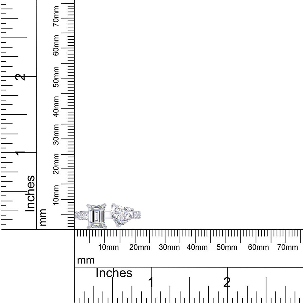 
                      
                        1.90 Carat Emerald, Heart & Round Cut Lab Created Moissanite Adjustable Toi Et Moi Ring In 925 Sterling Silver & 10K Solid Gold
                      
                    