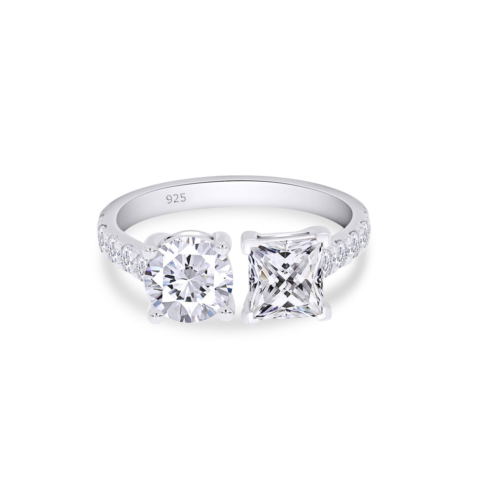 
                      
                        2 Carat Princess & Round Cut Lab Created Moissanite Adjustable Toi Et Moi Ring In 925 Sterling Silver
                      
                    