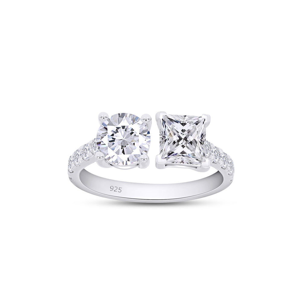 2 Carat Princess & Round Cut Lab Created Moissanite Adjustable Toi Et Moi Ring In 925 Sterling Silver