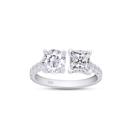 2 Carat Princess & Round Cut Lab Created Moissanite Adjustable Toi Et Moi Ring In 925 Sterling Silver