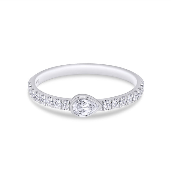 Pear & Round Cut Lab Created Moissanite Diamond Bezel Set Wedding Band In 925 Sterling Silver (0.50 Cttw)
