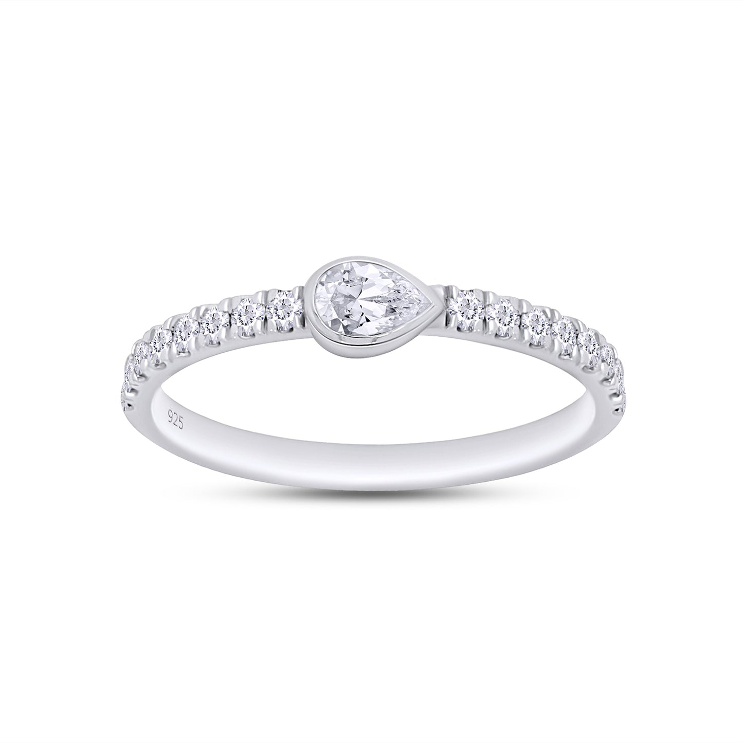 Pear & Round Cut Lab Created Moissanite Diamond Bezel Set Wedding Band In 925 Sterling Silver (0.50 Cttw)