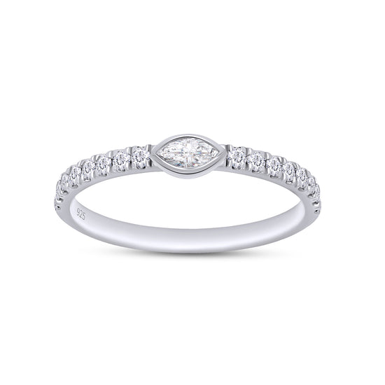 Marquise & Round Cut Lab Created Moissanite Diamond Bezel Set Wedding Band In 925 Sterling Silver (0.50 Cttw)