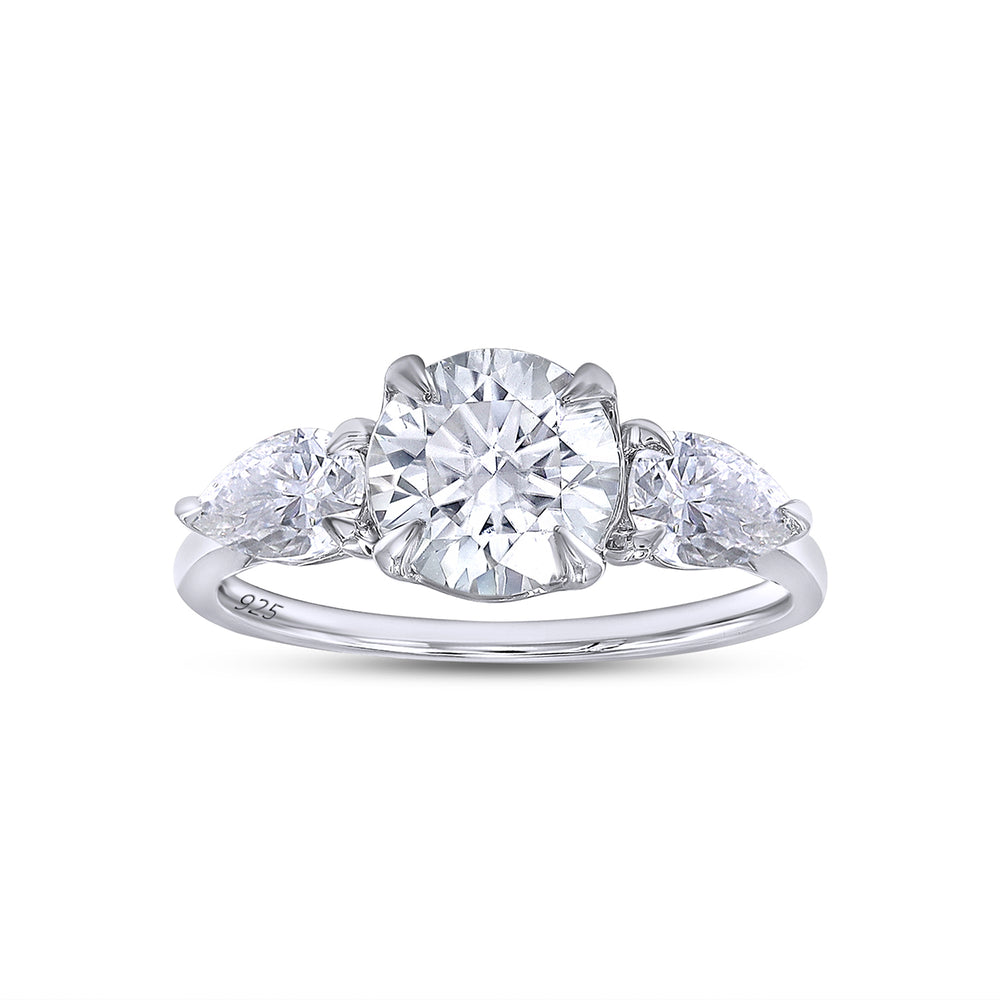 
                      
                        2 1/4 Carat Round & Pear Cut Lab Created Moissanite Diamond 3-Stone Engagement Ring For Women In 925 Sterling Silver
                      
                    