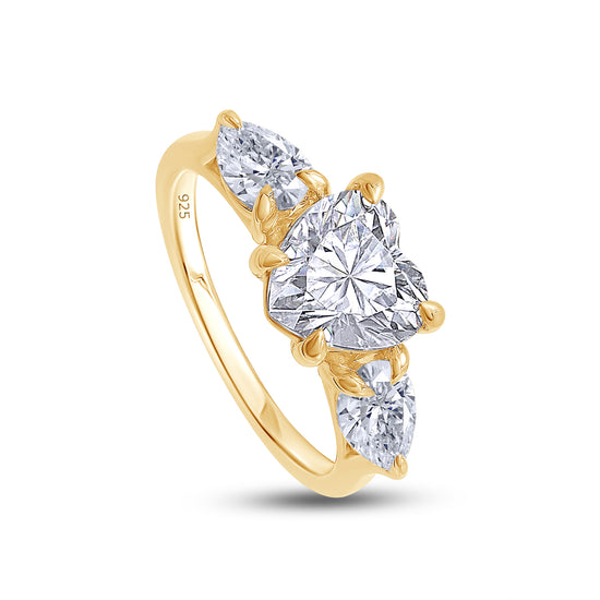 2.40 Carat Heart & Pear Cut Lab Created Moissanite Diamond 3-Stone Engagement Ring In 925 Sterling Silver