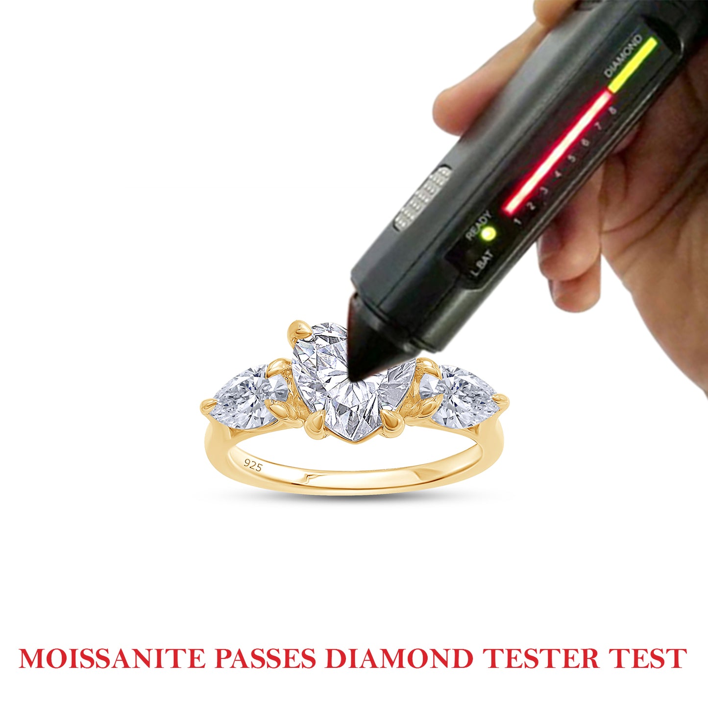 2.40 Carat Heart & Pear Cut Lab Created Moissanite Diamond 3-Stone Engagement Ring In 925 Sterling Silver