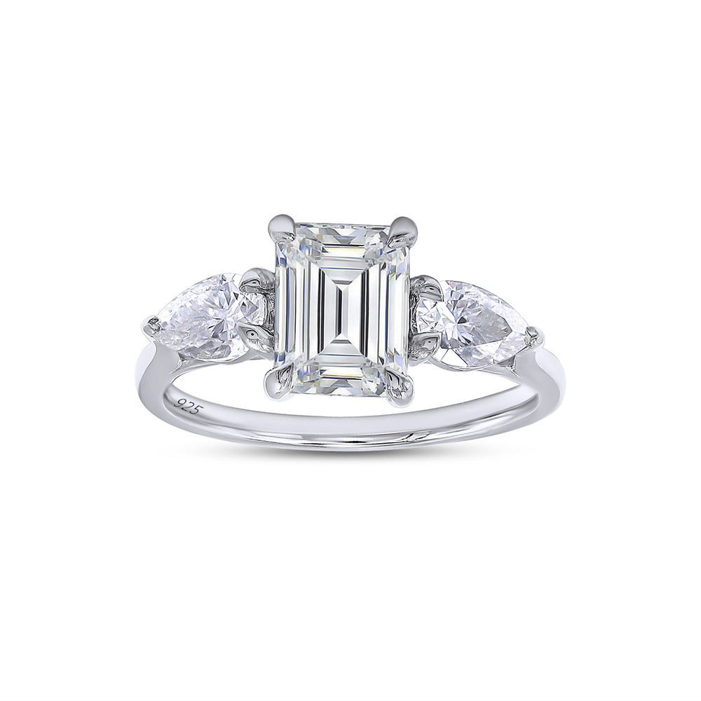 
                      
                        2 2/5 Carat Emerald & Pear Lab Created Moissanite Diamond 3-Stone Engagement Ring For Women In 925 Sterling Silver
                      
                    