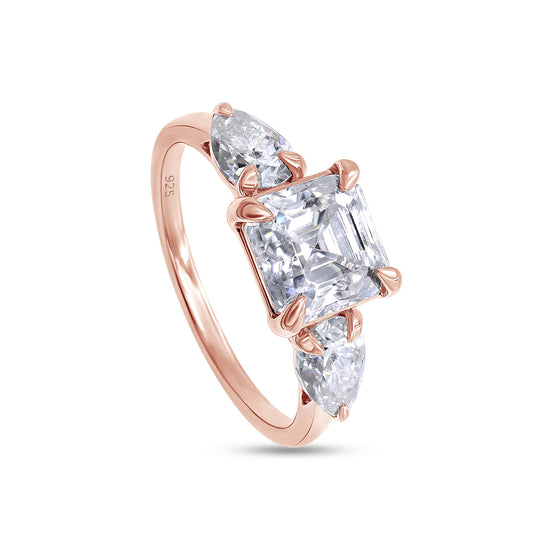 2 1/4 Carat Asscher & Pear Lab Created Moissanite Diamond 3-Stone Engagement Ring For Women In 925 Sterling Silver