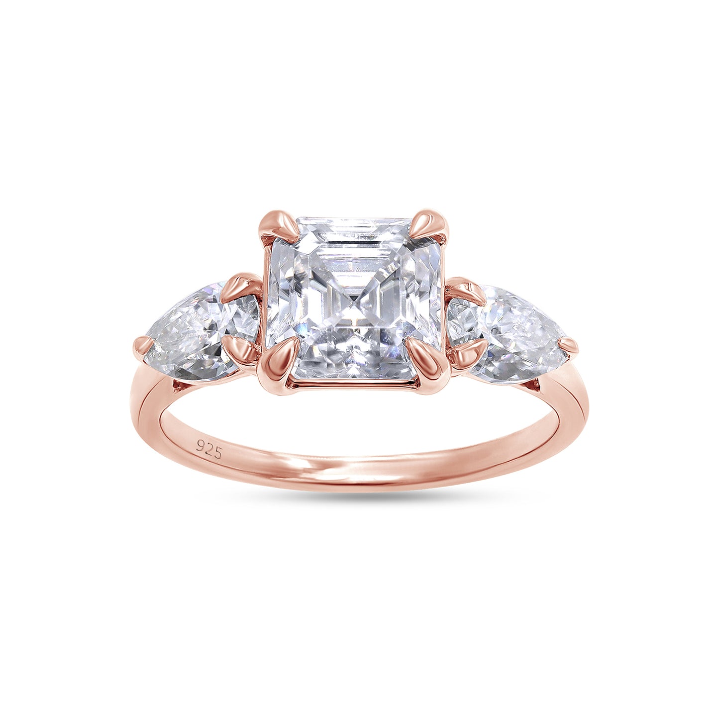 2 1/4 Carat Asscher & Pear Lab Created Moissanite Diamond 3-Stone Engagement Ring For Women In 925 Sterling Silver