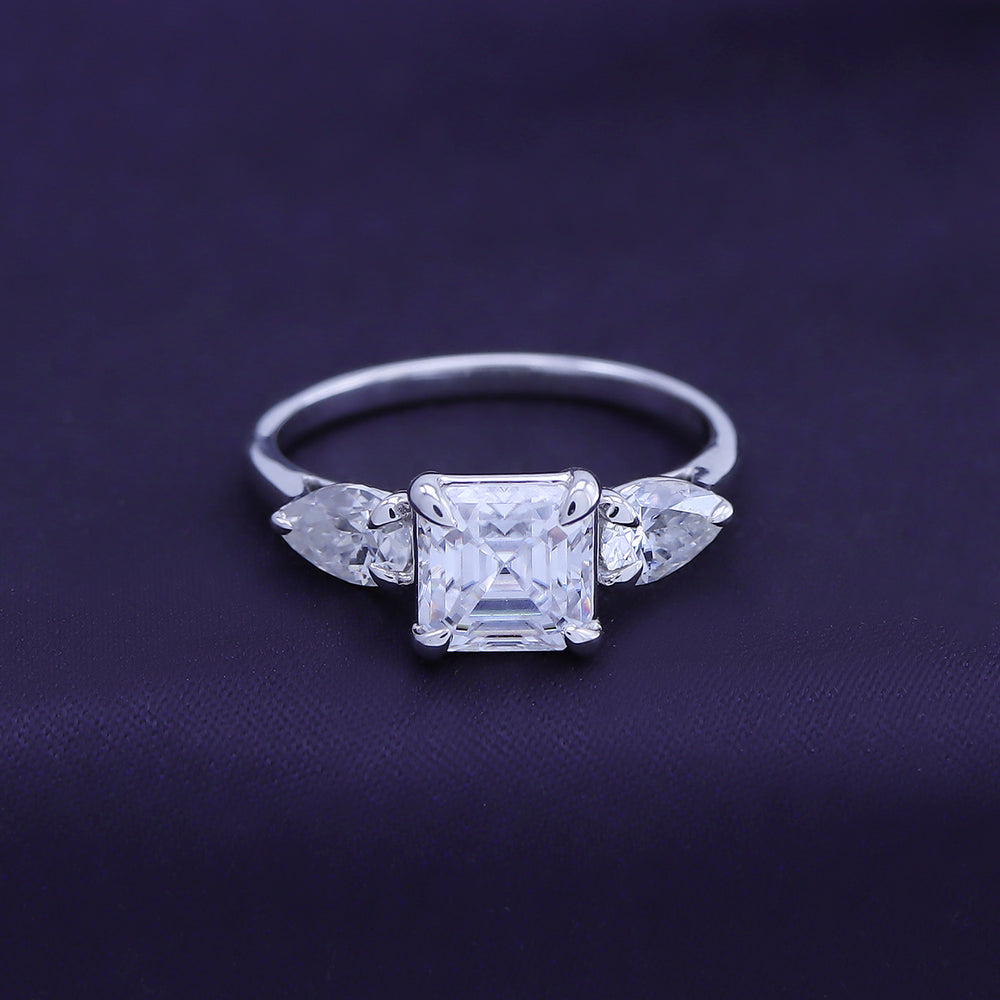 
                      
                        2 1/4 Carat Asscher & Pear Lab Created Moissanite Diamond 3-Stone Engagement Ring For Women In 925 Sterling Silver
                      
                    