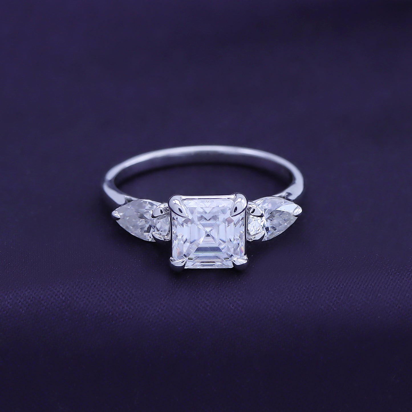 2 1/4 Carat Asscher & Pear Lab Created Moissanite Diamond 3-Stone Engagement Ring For Women In 925 Sterling Silver