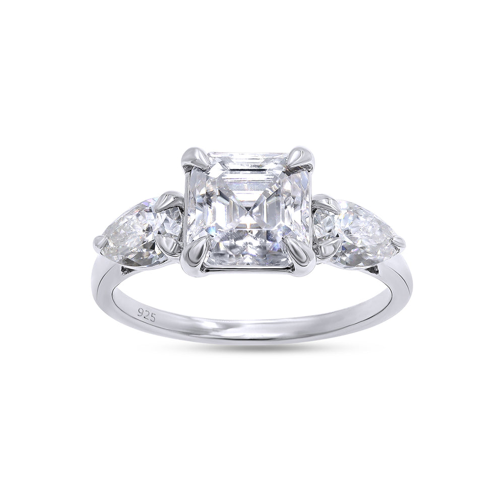 
                      
                        2 1/4 Carat Asscher & Pear Lab Created Moissanite Diamond 3-Stone Engagement Ring For Women In 925 Sterling Silver
                      
                    