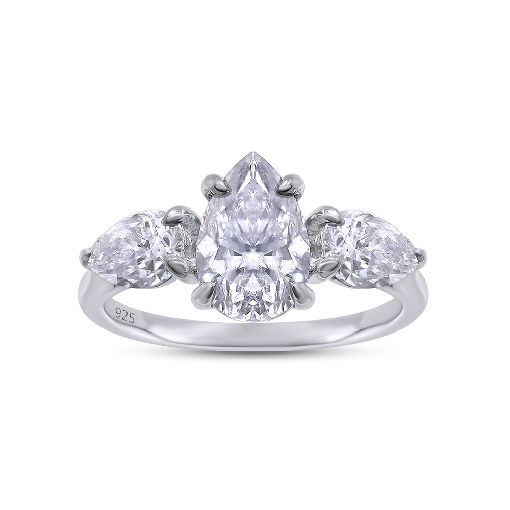 
                      
                        2.10 Carat Pear Cut Lab Created Moissanite Diamond 3-Stone Engagement Ring In 925 Sterling Silver
                      
                    