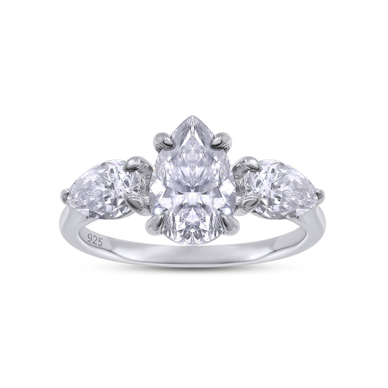 2.10 Carat Pear Cut Lab Created Moissanite Diamond 3-Stone Engagement Ring In 925 Sterling Silver