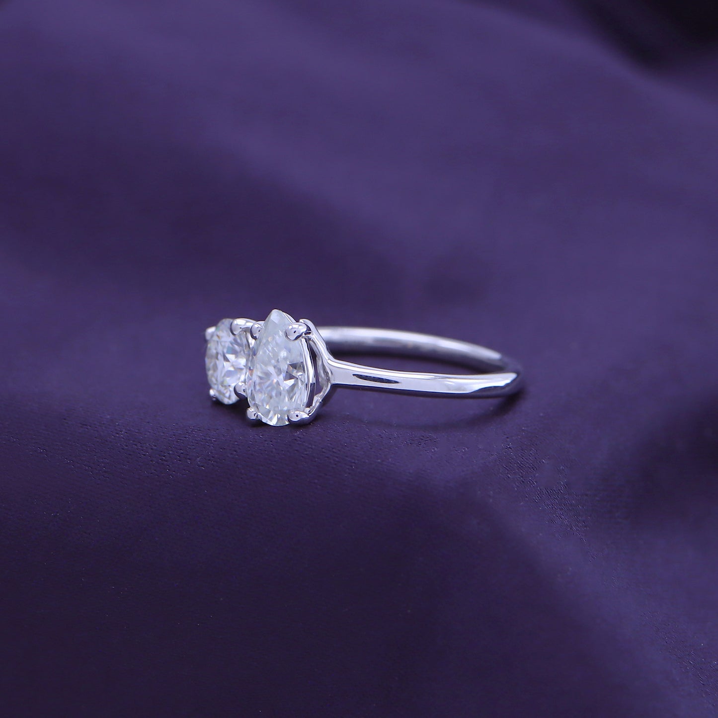 1 1/2 Carat Round & Pear Lab Created Moissanite Diamond Toi Et Moi 2-Stone Engagement Ring For Women In 925 Sterling Silver