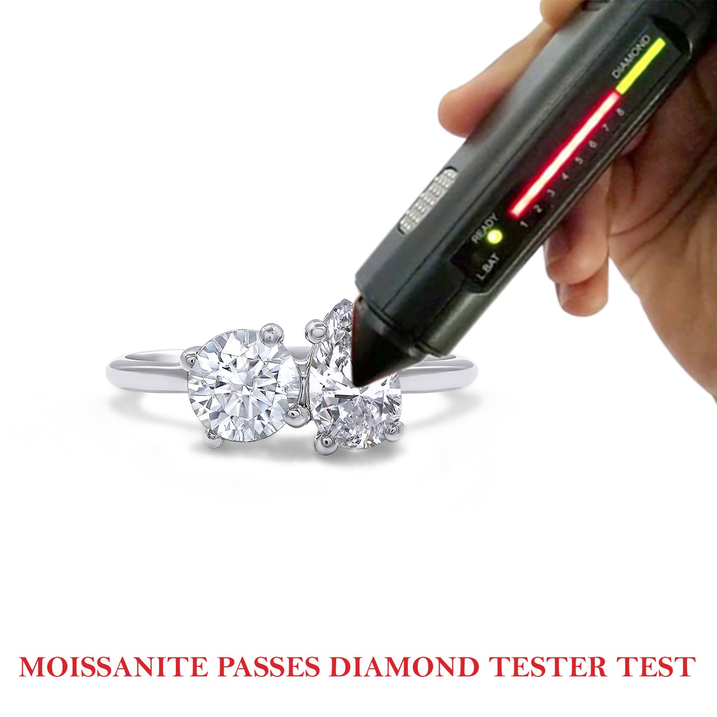 Load image into Gallery viewer, 1 1/2 Carat Round &amp;amp; Pear Lab Created Moissanite Diamond Toi Et Moi 2-Stone Engagement Ring For Women In 925 Sterling Silver
