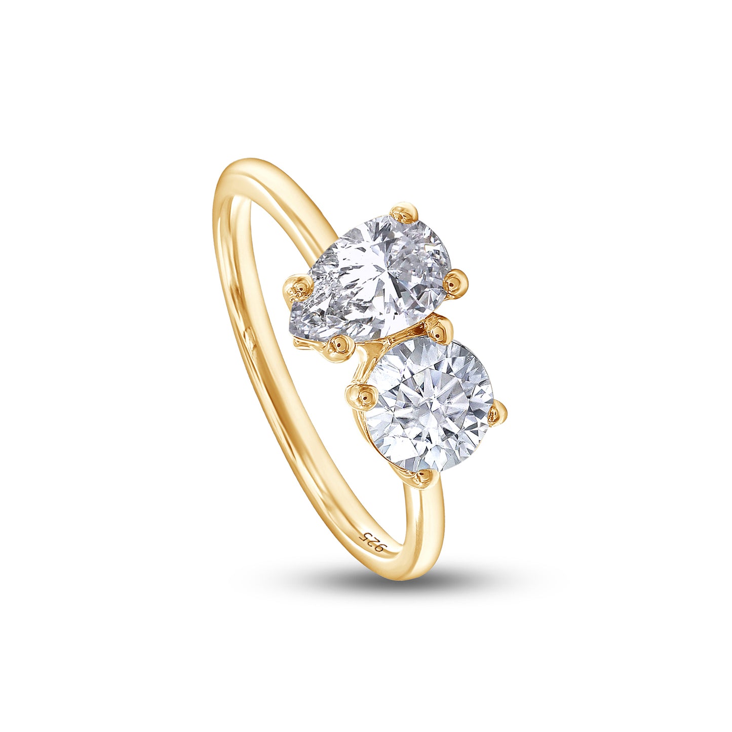 Load image into Gallery viewer, 1 1/2 Carat Round &amp;amp; Pear Lab Created Moissanite Diamond Toi Et Moi 2-Stone Engagement Ring For Women In 925 Sterling Silver
