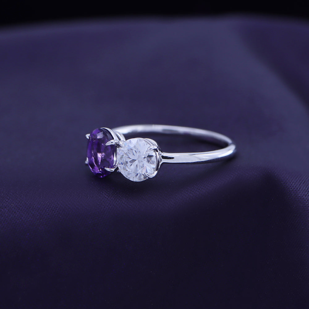 
                      
                        1 1/2 Carat Oval Amethyst & Round Lab Created Moissanite Diamond Toi Et Moi 2-Stone Engagement Ring For Women In 925 Sterling Silver
                      
                    