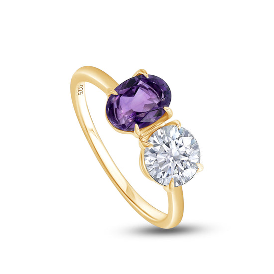 Load image into Gallery viewer, 1 1/2 Carat Oval Amethyst &amp;amp; Round Lab Created Moissanite Diamond Toi Et Moi 2-Stone Engagement Ring For Women In 925 Sterling Silver
