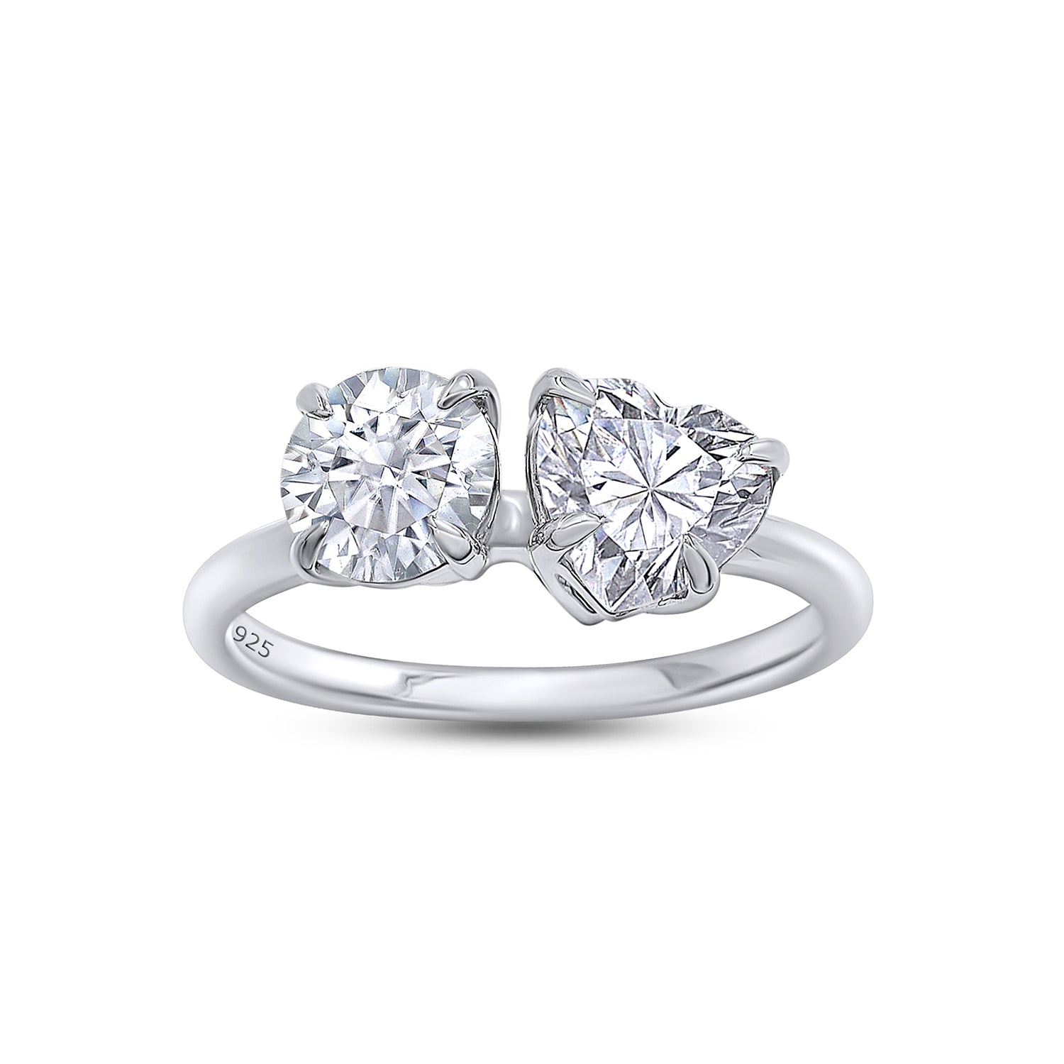 Round & Heart Lab Created Moissanite Diamond Toi Et Moi 2-Stone Engagement Ring In 925 Sterling Silver