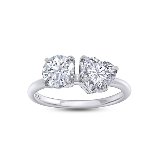 Load image into Gallery viewer, Round &amp;amp; Heart Lab Created Moissanite Diamond Toi Et Moi 2-Stone Engagement Ring In 925 Sterling Silver
