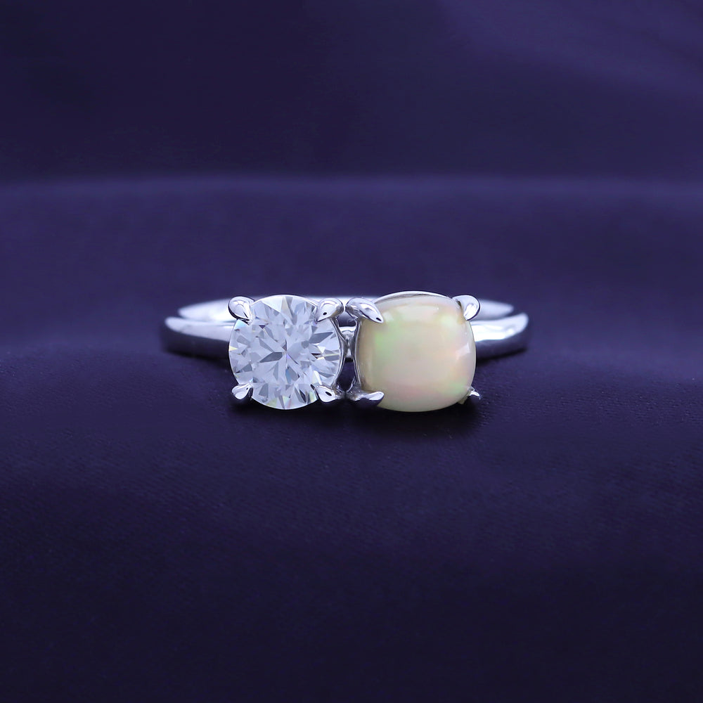 
                      
                        6MM Natural White Opal & Lab Created Moissanite Diamond Toi Et Moi 2-Stone Engagement Ring In 925 Sterling Silver
                      
                    