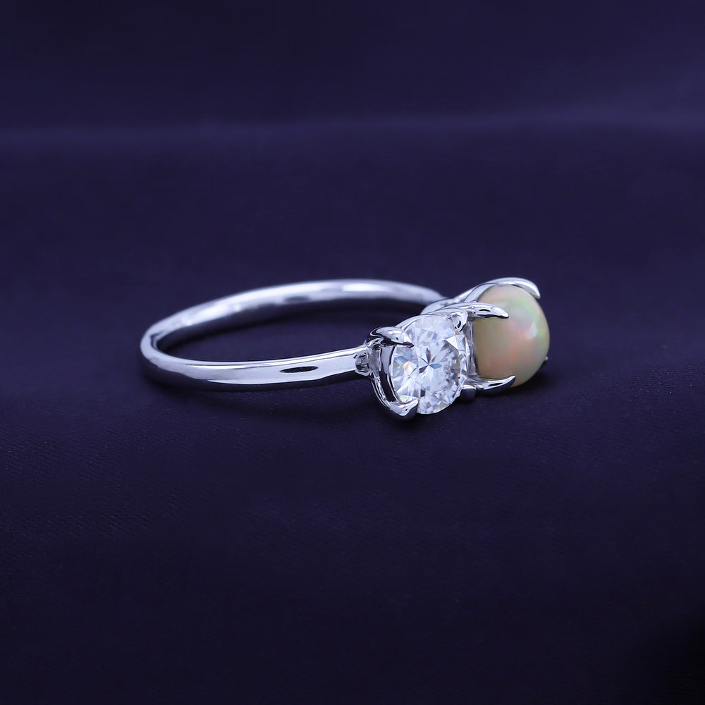 
                      
                        6MM Natural White Opal & Lab Created Moissanite Diamond Toi Et Moi 2-Stone Engagement Ring In 925 Sterling Silver
                      
                    