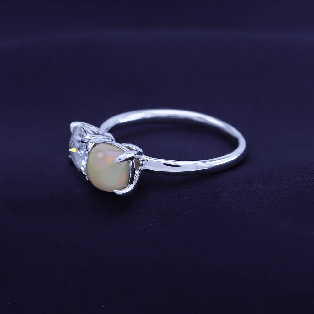 
                      
                        6MM Natural White Opal & Lab Created Moissanite Diamond Toi Et Moi 2-Stone Engagement Ring In 925 Sterling Silver
                      
                    