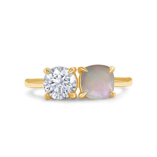 6MM Natural White Opal & Lab Created Moissanite Diamond Toi Et Moi 2-Stone Engagement Ring In 925 Sterling Silver