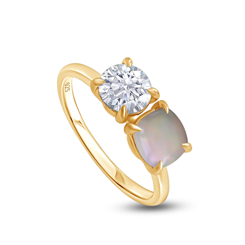 
                      
                        6MM Natural White Opal & Lab Created Moissanite Diamond Toi Et Moi 2-Stone Engagement Ring In 925 Sterling Silver
                      
                    