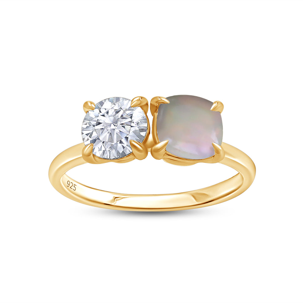 
                      
                        6MM Natural White Opal & Lab Created Moissanite Diamond Toi Et Moi 2-Stone Engagement Ring In 925 Sterling Silver
                      
                    