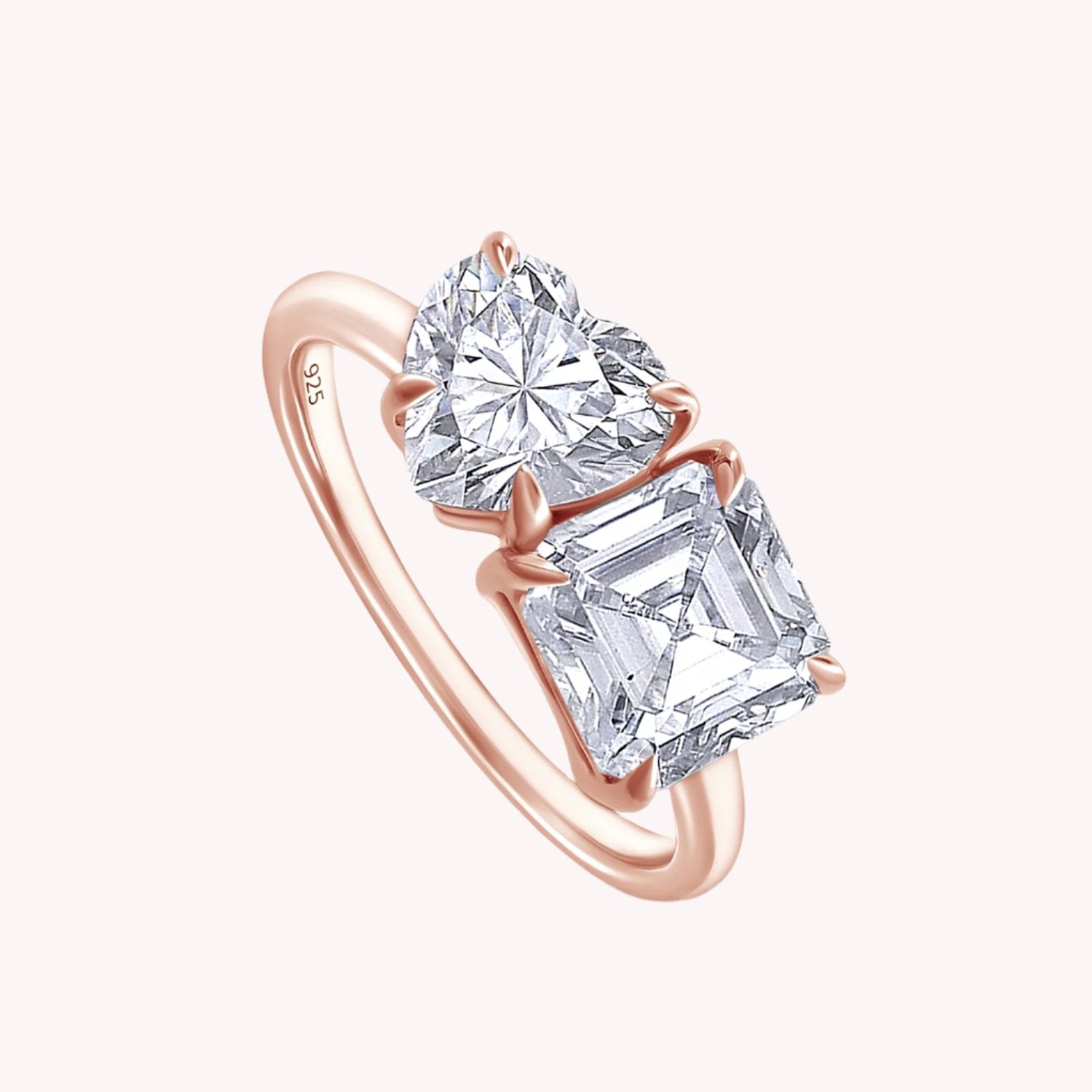 Toi Et Moi 2-Stone Heart & Asscher Cut Moissanite Ring