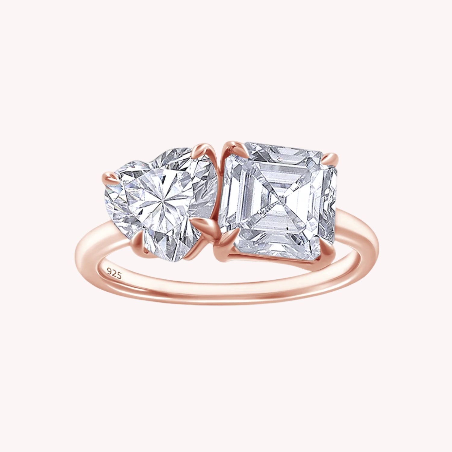 Toi Et Moi 2-Stone Heart & Asscher Cut Moissanite Ring