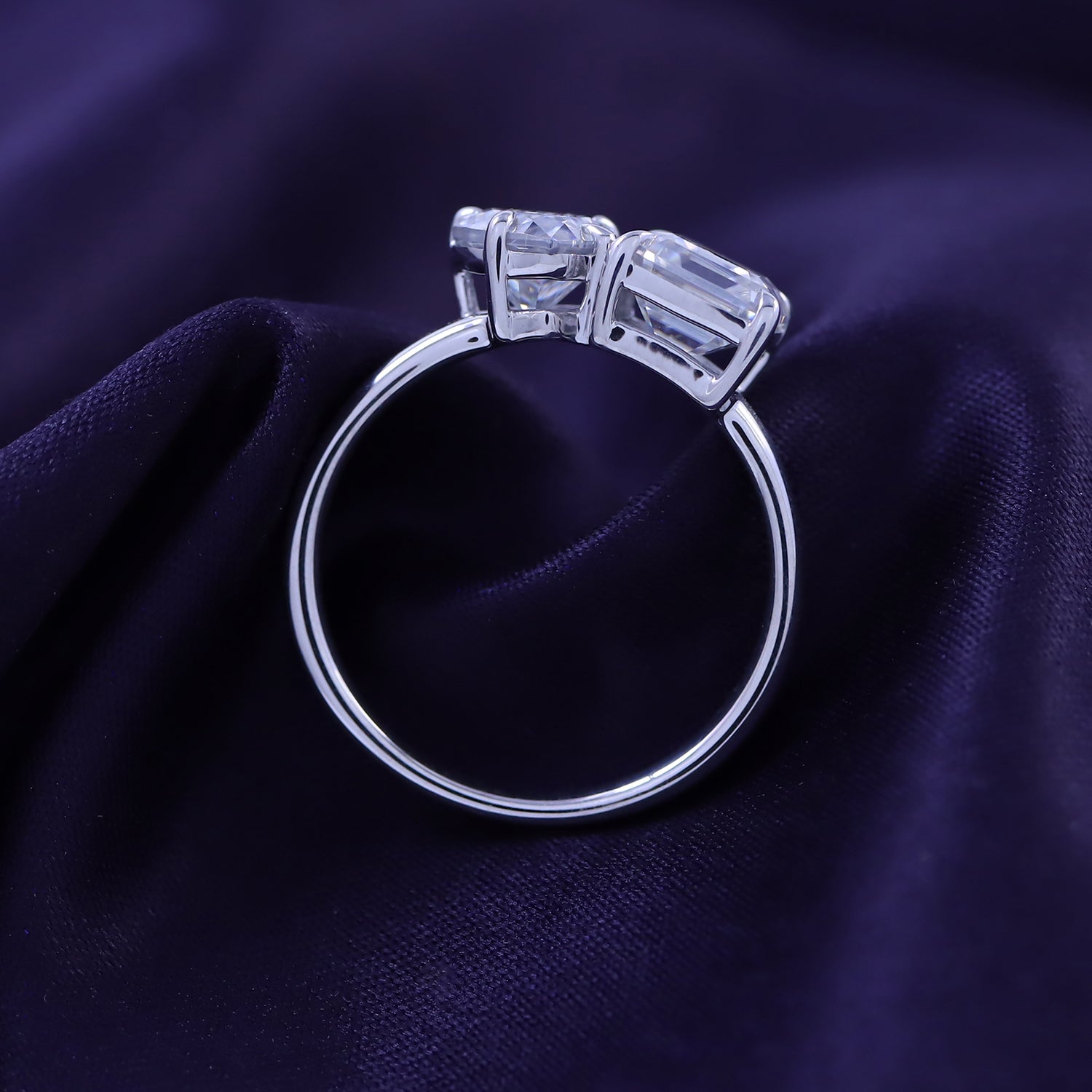 Toi Et Moi 2-Stone Heart & Asscher Cut Moissanite Ring