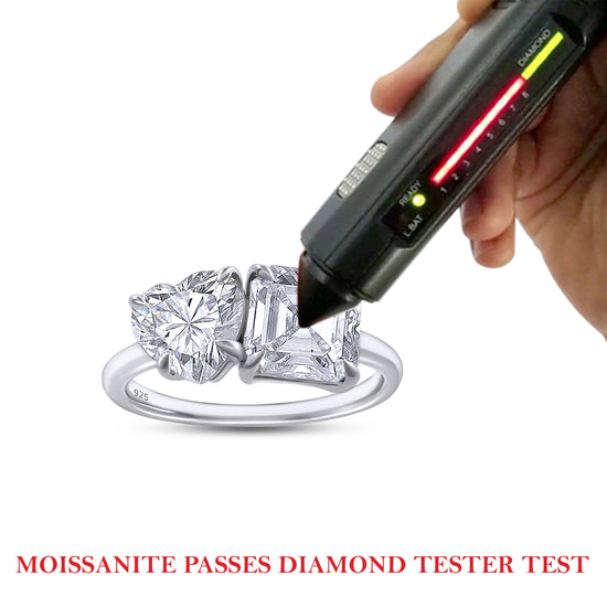 2 2/5 Carat Heart & Asscher Lab Created Moissanite Diamond Toi Et Moi 2-Stone Engagement Ring For Women In 925 Sterling Silver