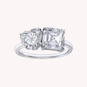 Toi Et Moi 2-Stone Heart & Asscher Cut Moissanite Ring