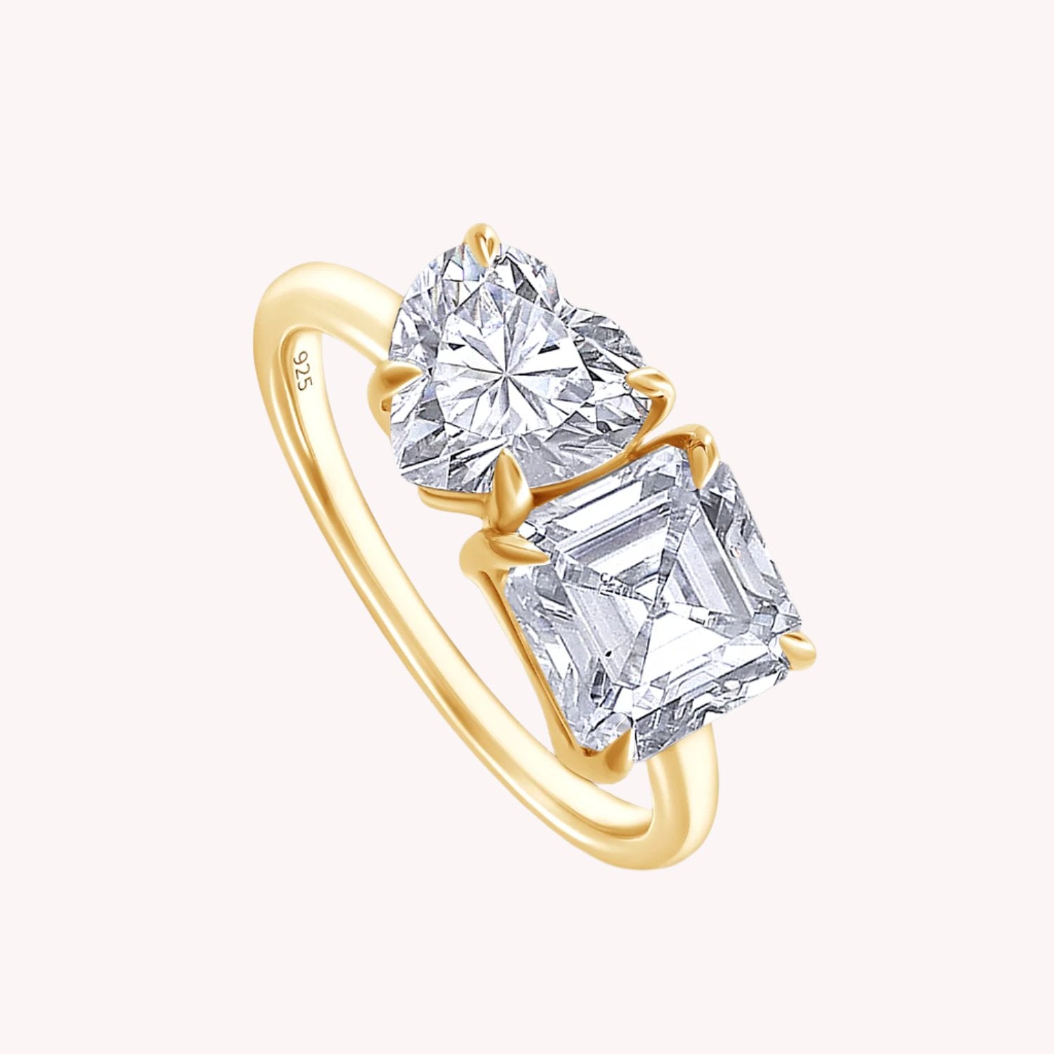 Toi Et Moi 2-Stone Heart & Asscher Cut Moissanite Ring