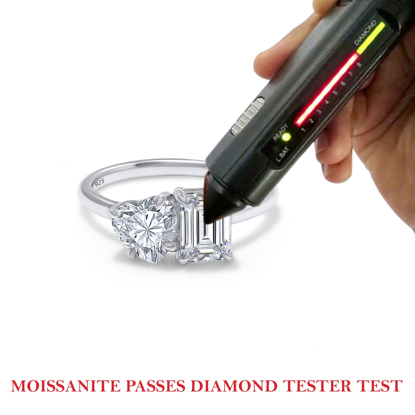 2 Carat Heart & Emerald Lab Created Moissanite Diamond Toi Et Moi 2-Stone Engagement Ring In 925 Sterling Silver