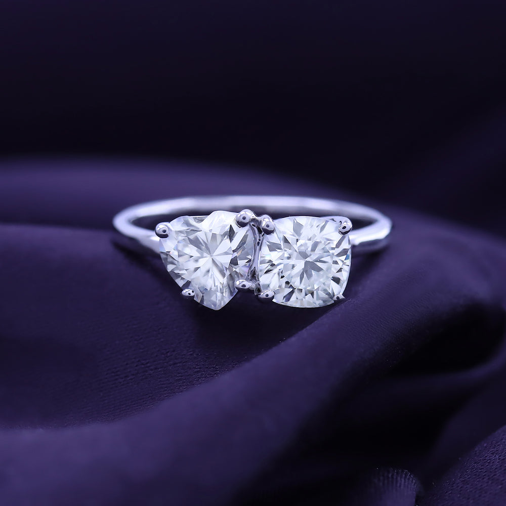 
                      
                        1.90 Carat Heart & Cushion Cut Lab Created Moissanite Diamond Toi Et Moi 2-Stone Engagement Ring In 925 Sterling Silver
                      
                    