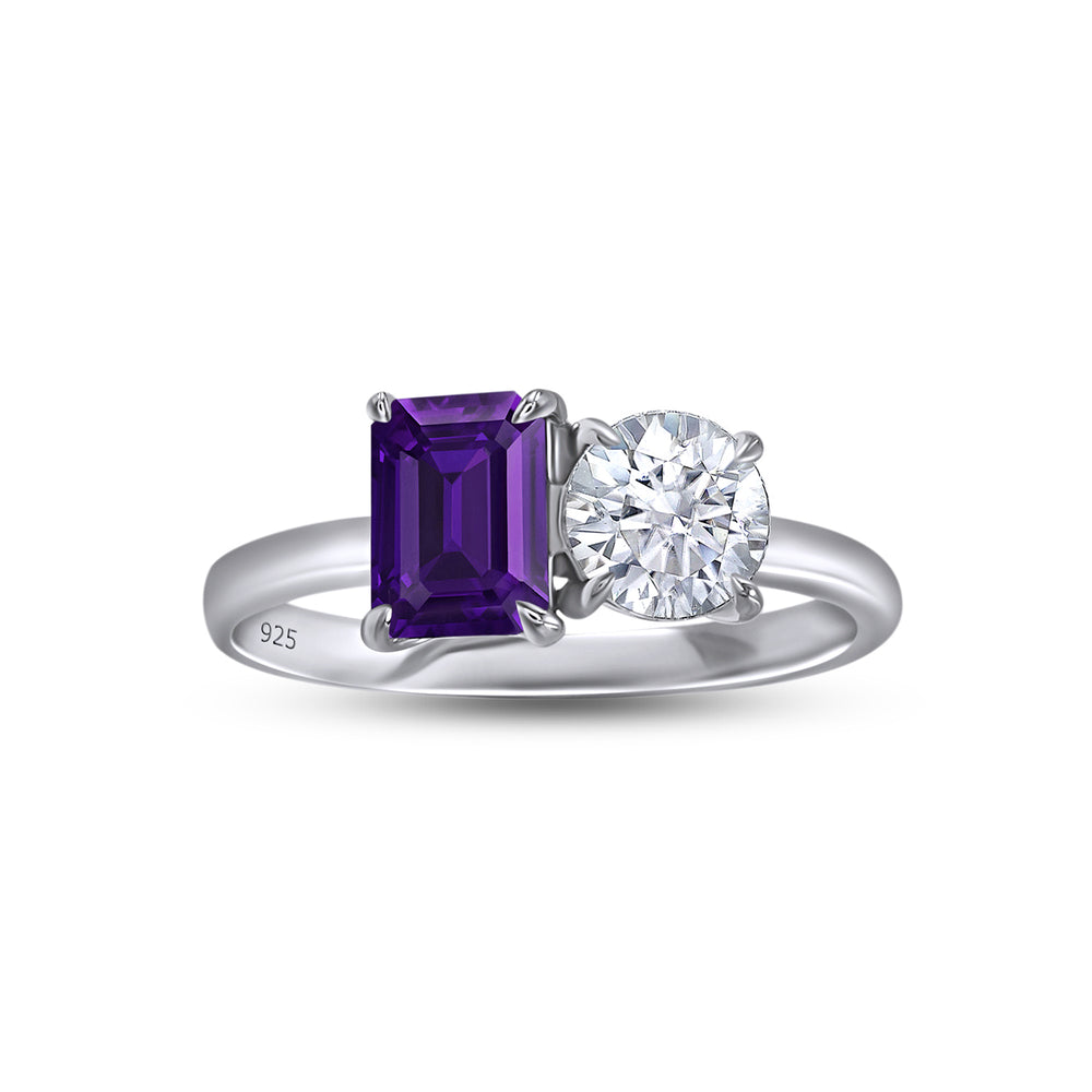 
                      
                        1.60 Carat Emerald Amethyst & Round Lab Created Moissanite Diamond Toi Et Moi 2-Stone Engagement Ring In 925 Sterling Silver
                      
                    