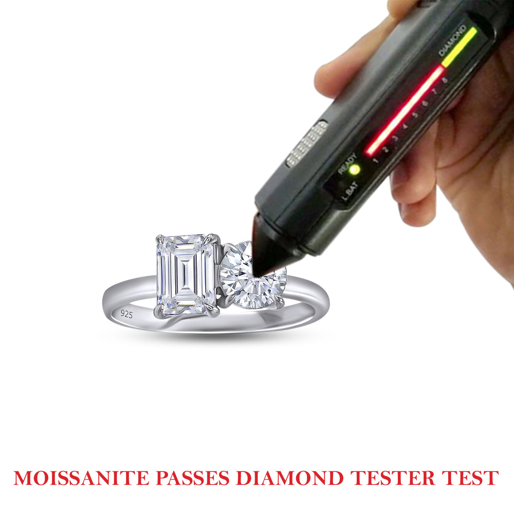 
                      
                        1.75 Carat Emerald & Round Cut Lab Created Moissanite Diamond Toi Et Moi 2-Stone Engagement Ring In 925 Sterling Silver
                      
                    