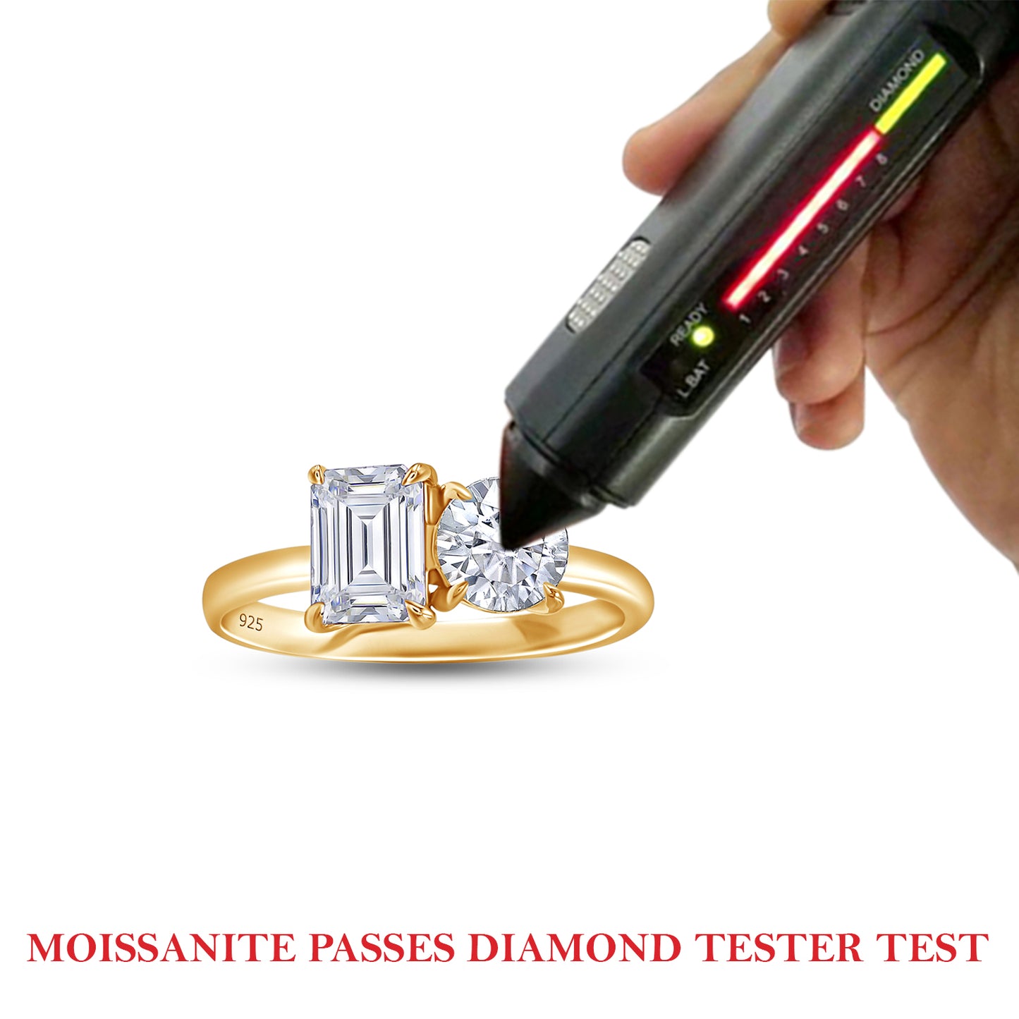 1.75 Carat Emerald & Round Cut Lab Created Moissanite Diamond Toi Et Moi 2-Stone Engagement Ring In 925 Sterling Silver