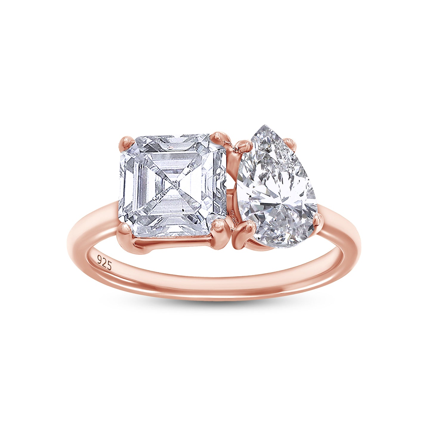 2 1/3 Carat Pear & Asscher Lab Created Moissanite Diamond Toi Et Moi 2-Stone Engagement Ring For Women In 925 Sterling Silver