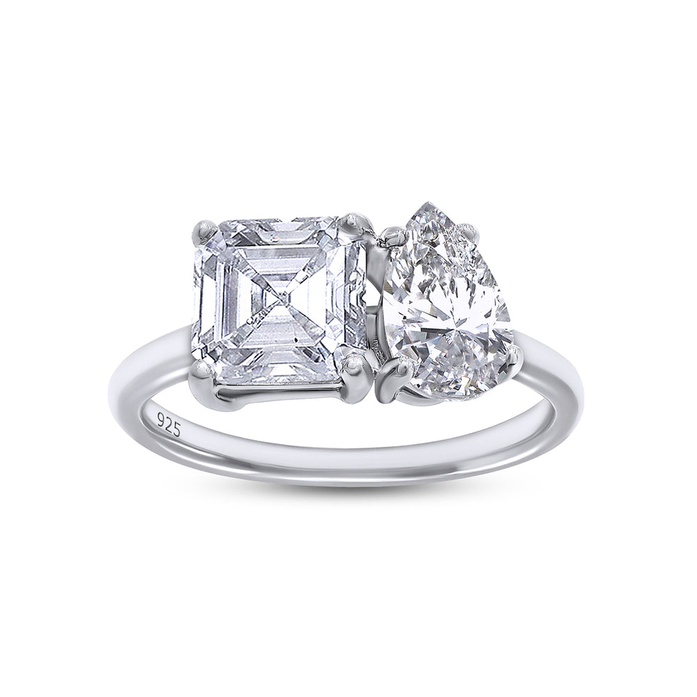 
                      
                        2 1/3 Carat Pear & Asscher Lab Created Moissanite Diamond Toi Et Moi 2-Stone Engagement Ring For Women In 925 Sterling Silver
                      
                    